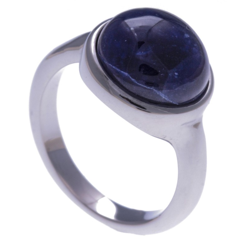 Bague cabochon acier femme, Sodalite bleue Bague cabochon acier femme, Sodalite bleue