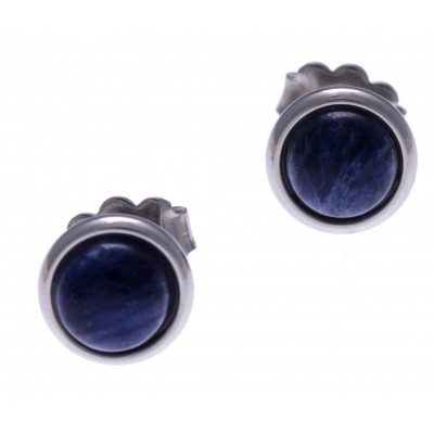 Boucles d'oreille femme, clou acier & cabochon Sodalite bleue - Lyn&Or Bijoux