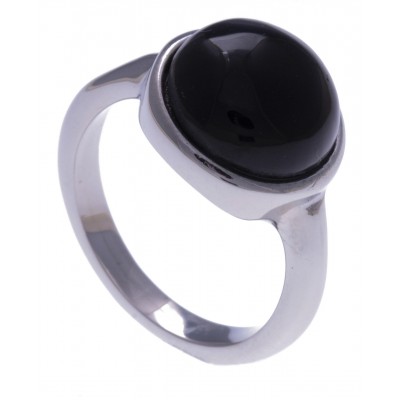Bague femme en acier & cabochon en Onyx Noire - Lyn&Or Bijoux