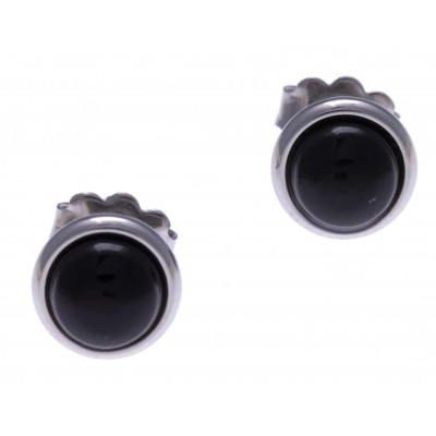 Boucles d'oreille femme, clou acier & cabochon Onyx noire - Lyn&Or Bijoux