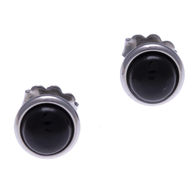Boucles d'oreille cabochon Onyx noir & acier femme Boucles d'oreille cabochon Onyx noir & acier femme