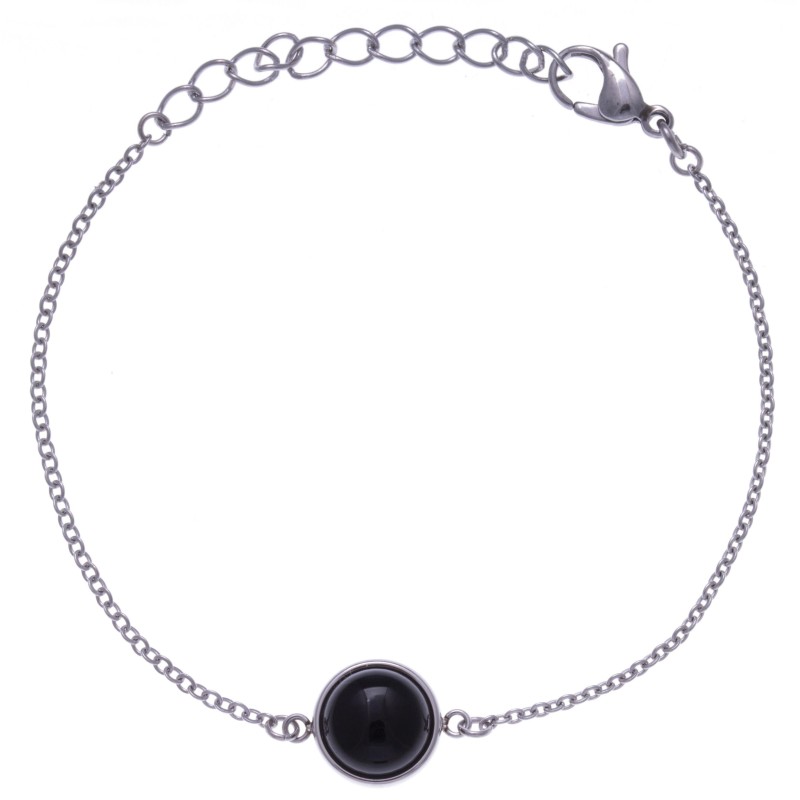 Bracelet cabochon pour femme en acier et Onyx noir - Lyn&Or Bijoux