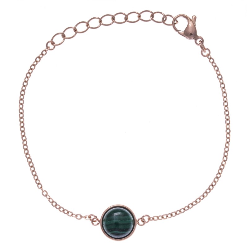 Bracelet cabochon acier rose femme, Malachite verte Bracelet cabochon acier rose femme, Malachite verte