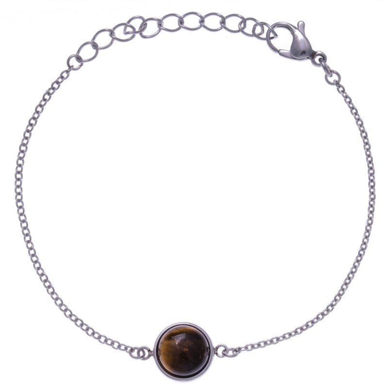 Bracelet cabochon acier femme, Oeil de tigre brun Bracelet cabochon acier femme, Oeil de tigre brun
