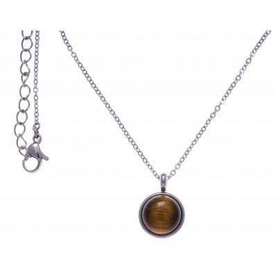 Collier femme en pierre naturelle: Acier & Oeil du Tigre - Lyn&Or Bijoux