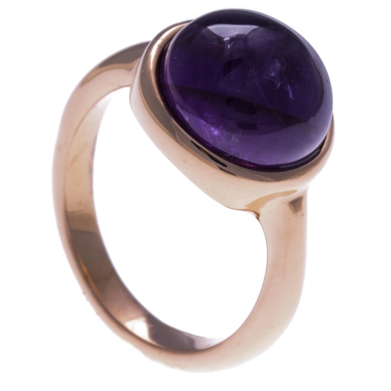 Bague cabochon acier rose femme, Améthyste violette Bague cabochon acier rose femme, Améthyste violette