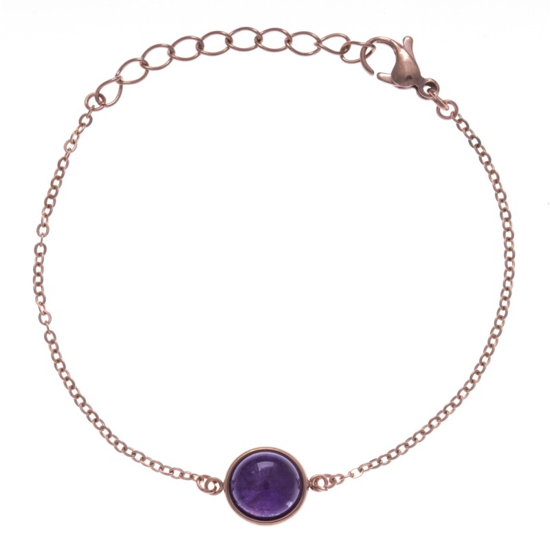 Bracelet cabochon acier rose femme, Améthyste violette Bracelet cabochon acier rose femme, Améthyste violette