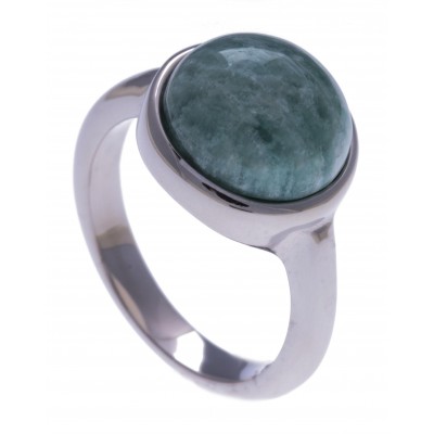 Bague femme en acier & cabochon en Amazonite verte - Lyn&Or Bijoux