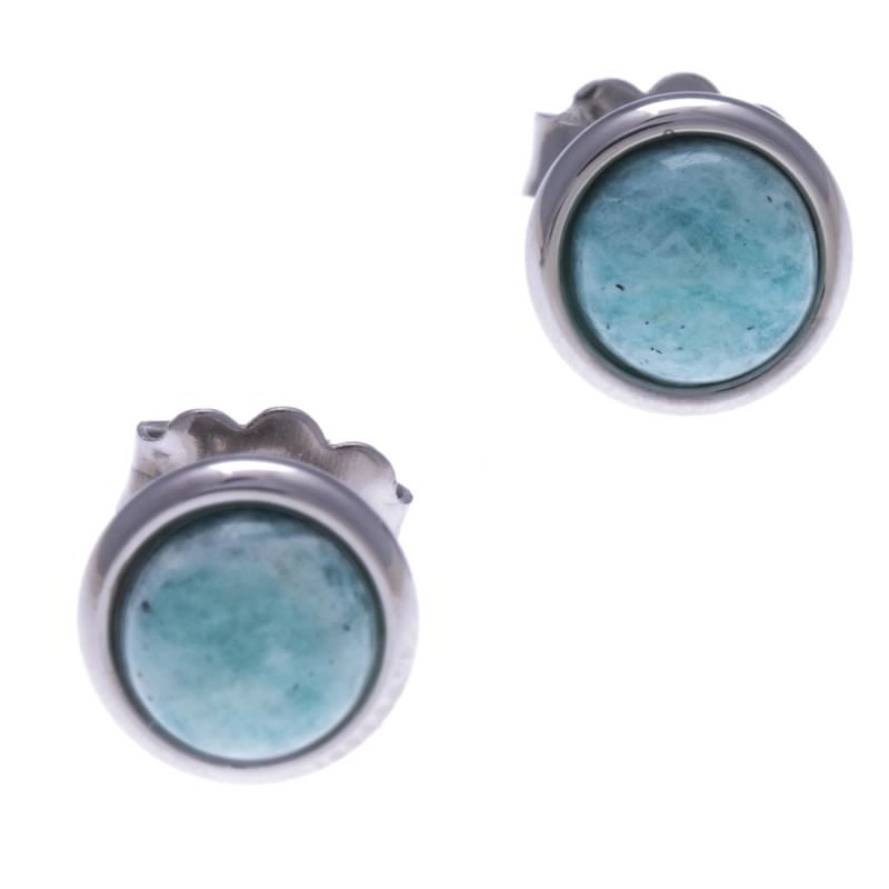 Boucles d'oreille cabochon en pierre naturelle femme: Acier & Amazonite - Lyn&Or Bijoux