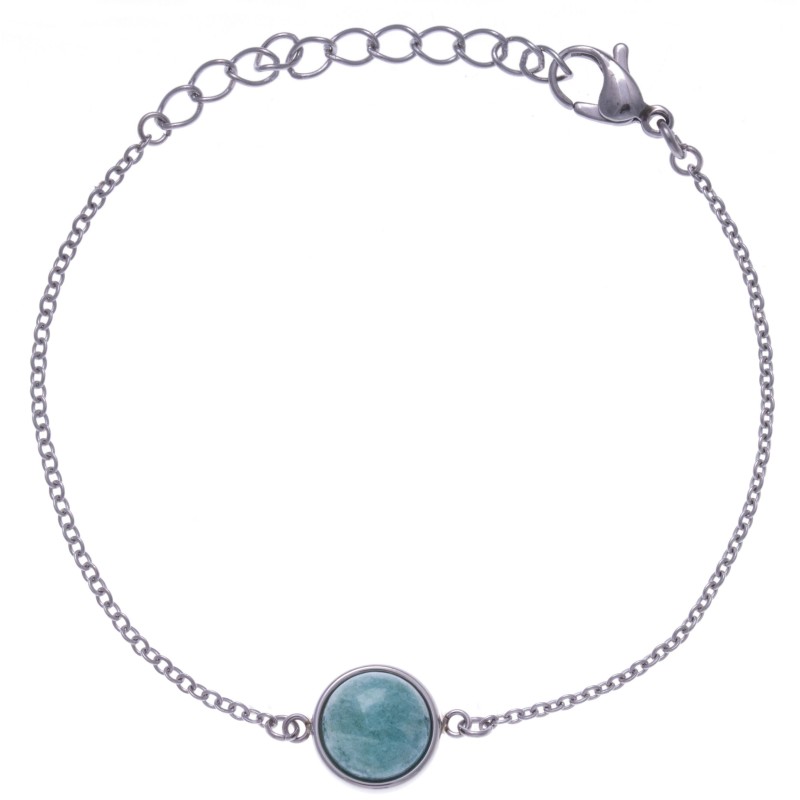 Bracelet cabochon acier femme, Amazonite verte Bracelet cabochon acier femme, Amazonite verte