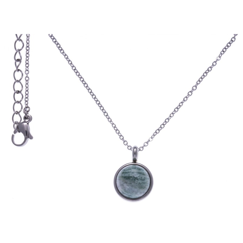 Collier cabochon acier femme, Amazonite verte Collier cabochon acier femme, Amazonite verte