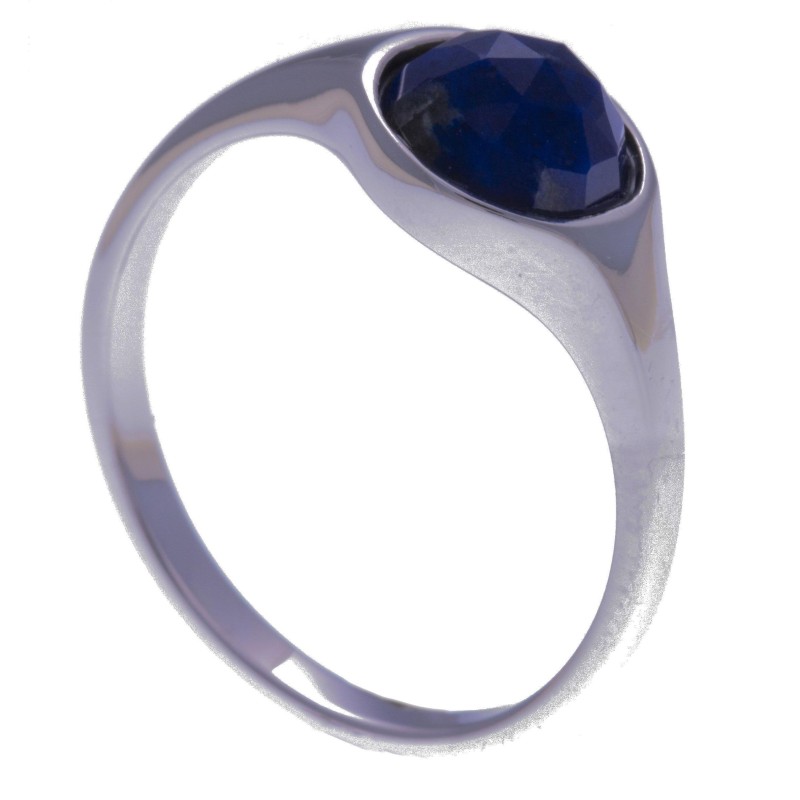 Bague en pierres naturelles pour femme, argent rhodié, lapis lazuli facettée Bague en pierres naturelles pour femme, argent rhodié, lapis lazuli facettée