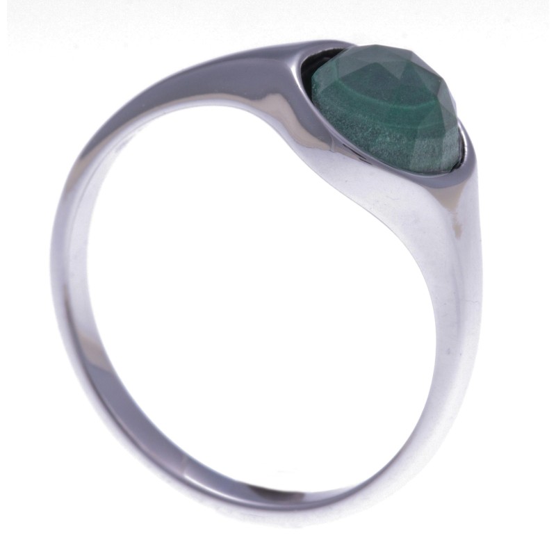Bague en pierres naturelles pour femme en argent rhodié, malachite facettée Bague en pierres naturelles pour femme en argent rhodié, malachite facettée