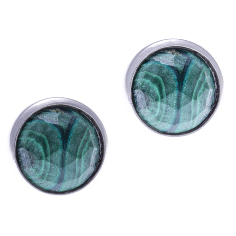 Boucles d'oreilles en pierres naturelles pour femme en argent rhodié, malachite Boucles d'oreilles en pierres naturelles pour femme en argent rhodié, malachite