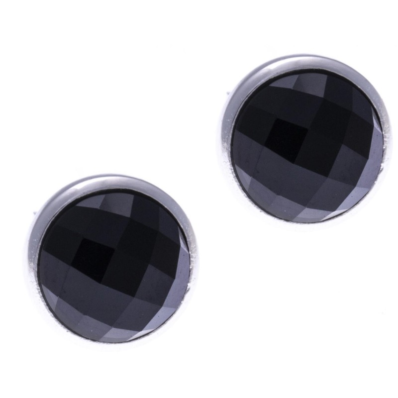 Boucles d'oreilles en pierres naturelles pour femme en argent rhodié, onyx Boucles d'oreilles en pierres naturelles pour femme en argent rhodié, onyx