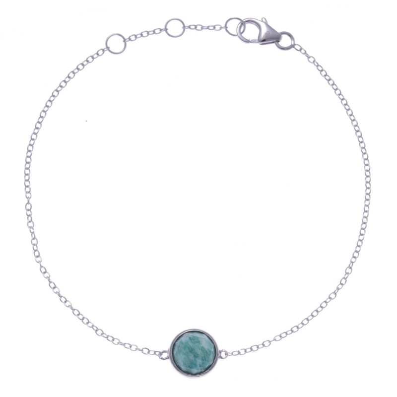 Bracelet en pierres naturelles pour femme, argent rhodié, amazonite facettée Bracelet en pierres naturelles pour femme, argent rhodié, amazonite facettée