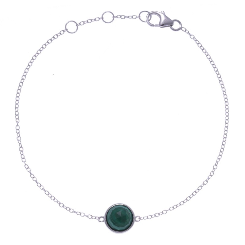 Bracelet en pierres naturelles pour femme, argent rhodié, malachite facettée Bracelet en pierres naturelles pour femme, argent rhodié, malachite facettée