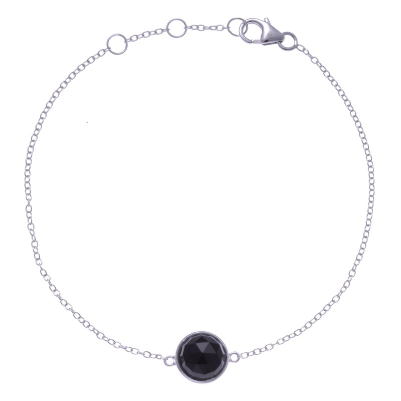 Bracelet en pierres naturelles pour femme, argent rhodié, onyx facettée Bracelet en pierres naturelles pour femme, argent rhodié, onyx facettée