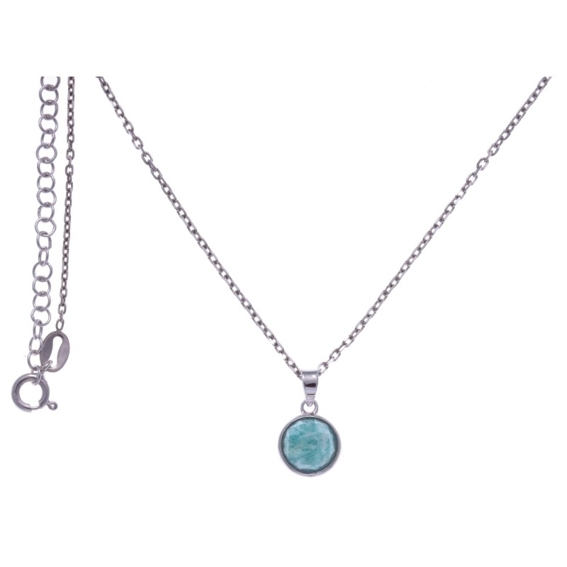 Collier en pierres naturelles pour femme, argent rhodié, amazonite facettée Collier en pierres naturelles pour femme, argent rhodié, amazonite facettée