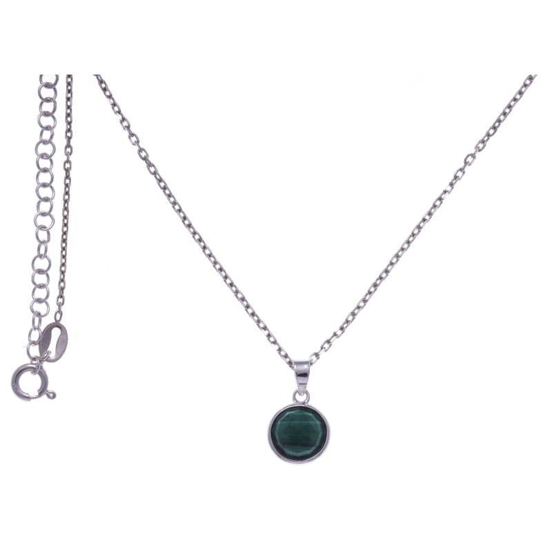 Collier en pierres naturelles pour femme, argent rhodié, malachite facettée Collier en pierres naturelles pour femme, argent rhodié, malachite facettée