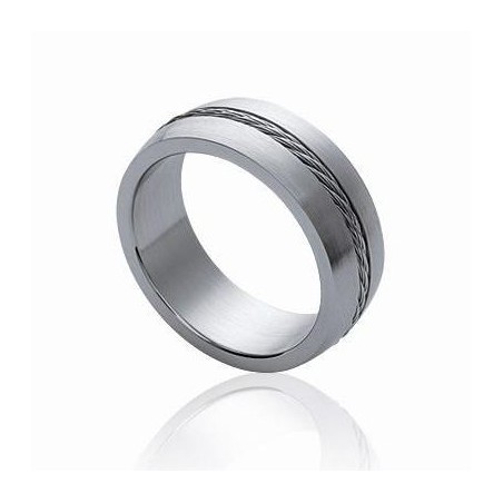 Bague pour homme, anneau en acier gris - Erato - Lyn&Or Bijoux