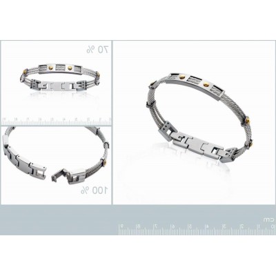Bracelet rigide pour homme en câbles d'acier gris et doré, Bijoux Homme - Lyn&Or Bijoux