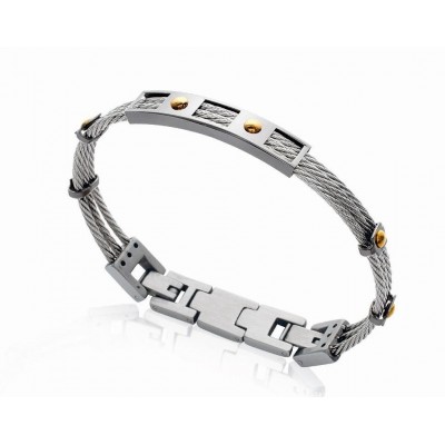 Bracelet jonc pour homme en câbles d'acier gris - Chili - Lyn&Or Bijoux