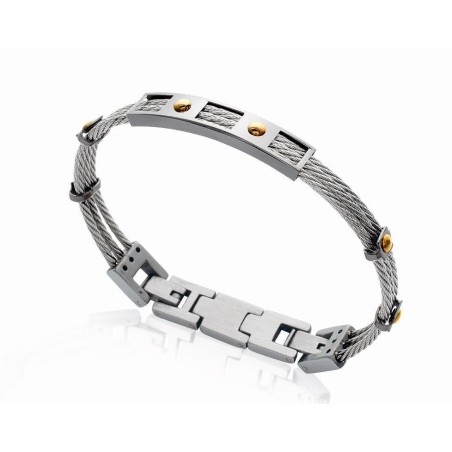 Bracelet jonc pour homme en câbles d'acier gris - Chili - Lyn&Or Bijoux