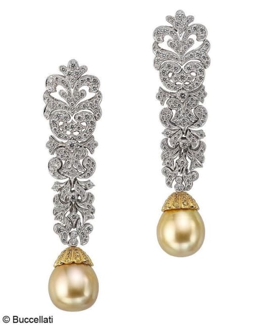 boucles d'oreilles perles diamant or blanc bucellati
