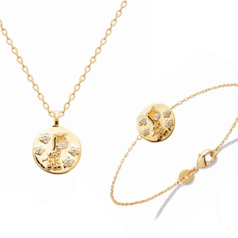 bijoux enfant plaqué or, motif girafe