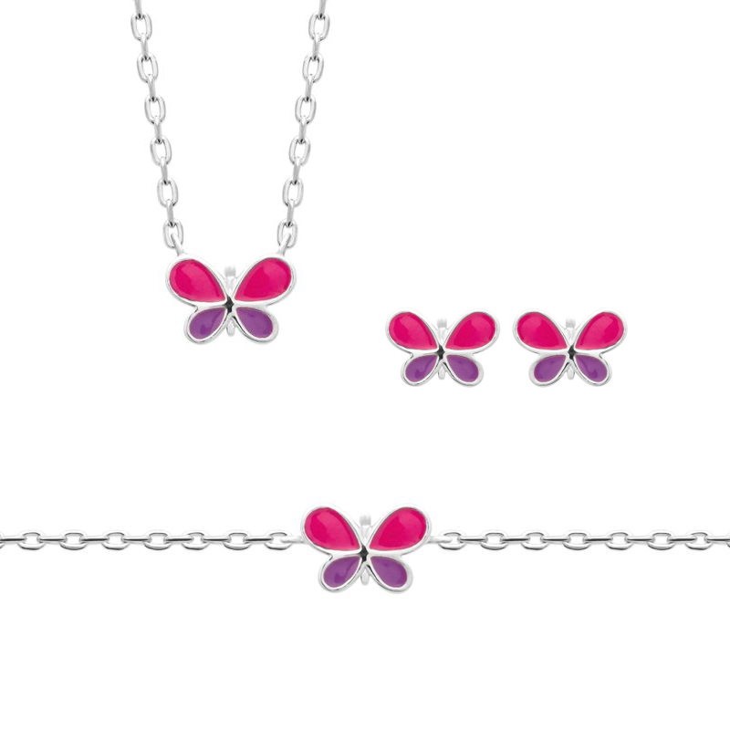 bijoux de papillon rose/violet petite fille en plaqué or