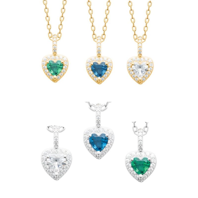 pendentif coeur vert pierre bleu ou imitation diamant