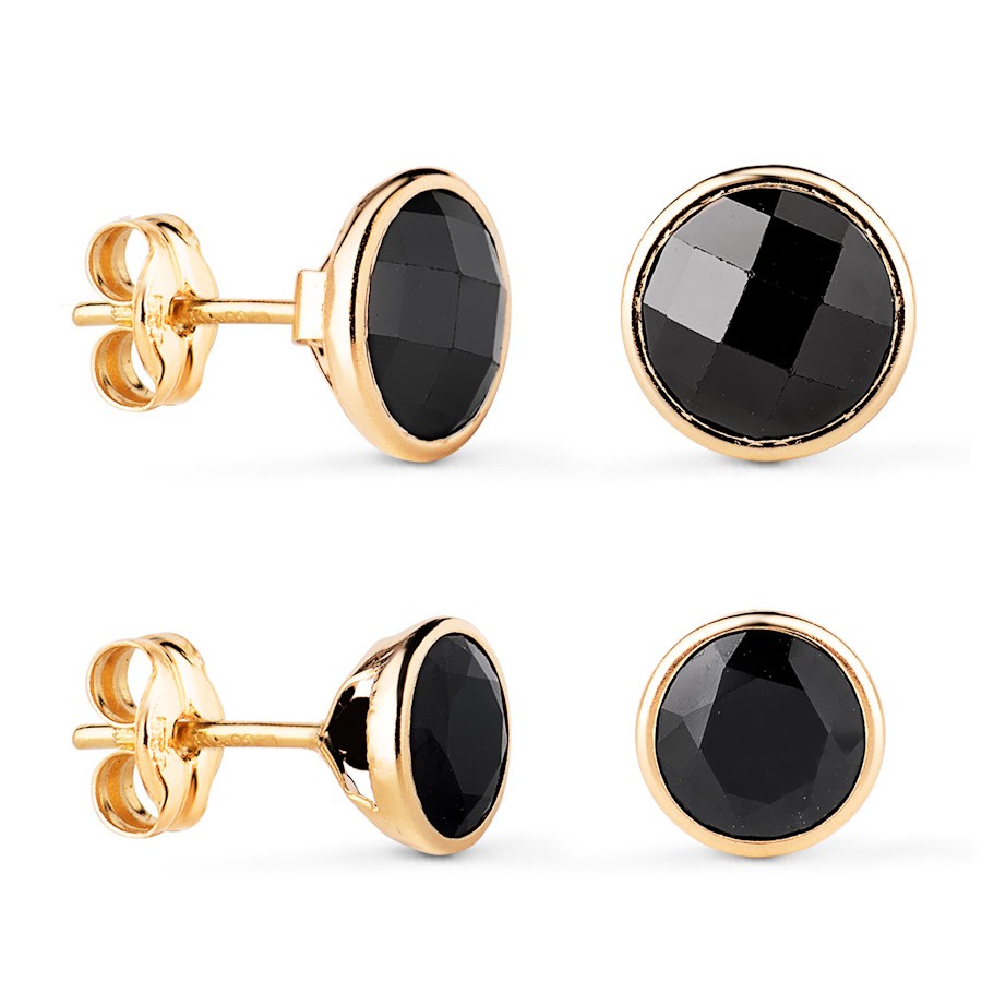 clous d'oreilles en or avec pierre noire
